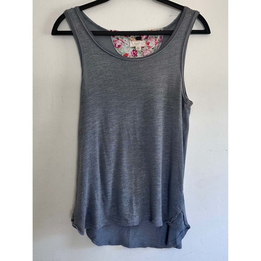 Cupio Gray Linen Cotton Tank Scoop Neck S‎ Lounge Relaxed Boho Casual Minimalist